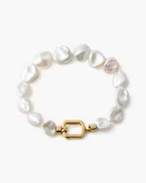keshi pearl bracelet with yellow gold clasp