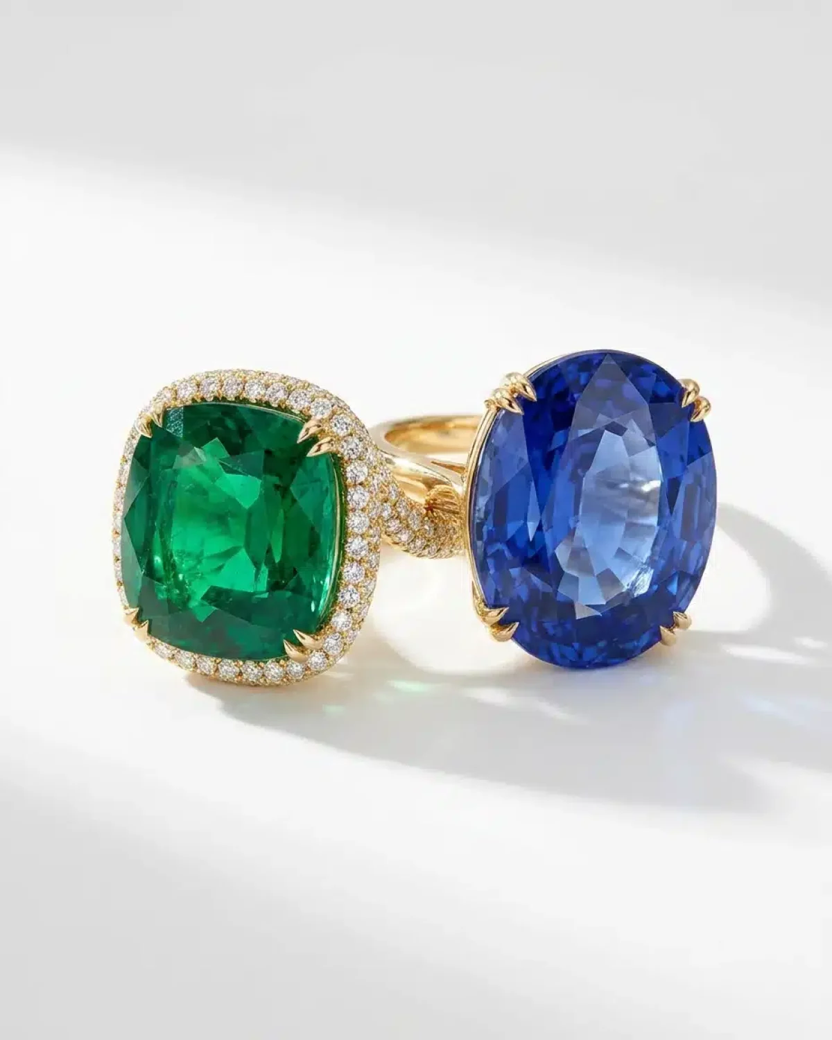 Firefly_Gemini Flash_these 2 engagement rings resting on a white background with natural shadows. hyper re 814981